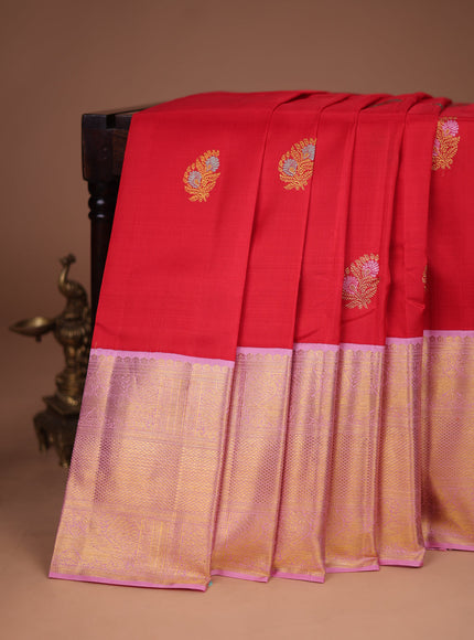 Red-Pastel Pink Pure Kanchipuram Silk Saree