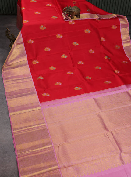 Red-Pastel Pink Pure Kanchipuram Silk Saree