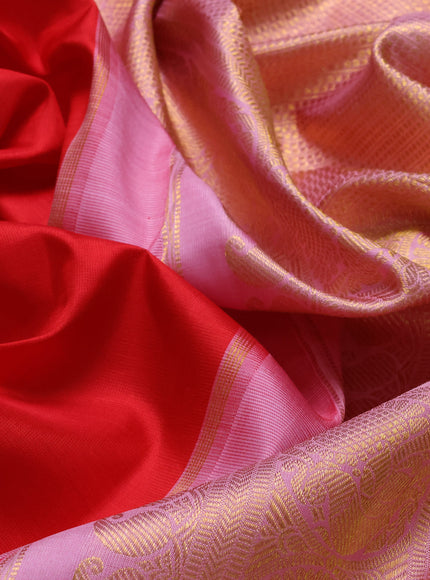 Red-Pastel Pink Pure Kanchipuram Silk Saree