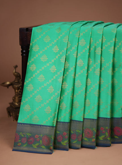 Teal Green-Blue Pure Kanchipuram Silk Saree