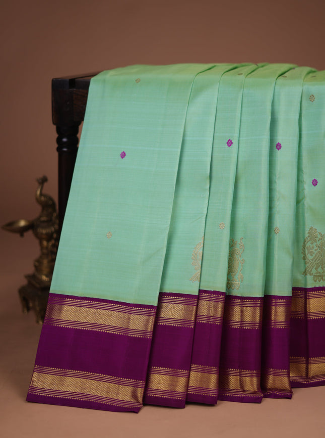 Teal Green-Purple Pure Kanchipuram Silk Saree