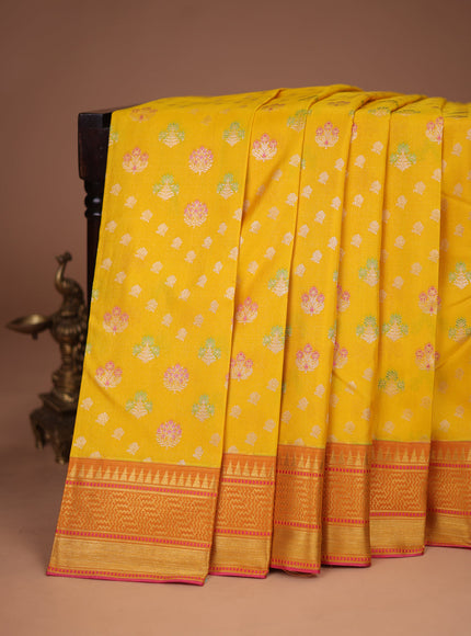 Mango Yellow-Pink Pure Kanchipuram Silk Saree