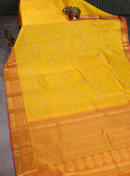 Mango Yellow-Pink Pure Kanchipuram Silk Saree
