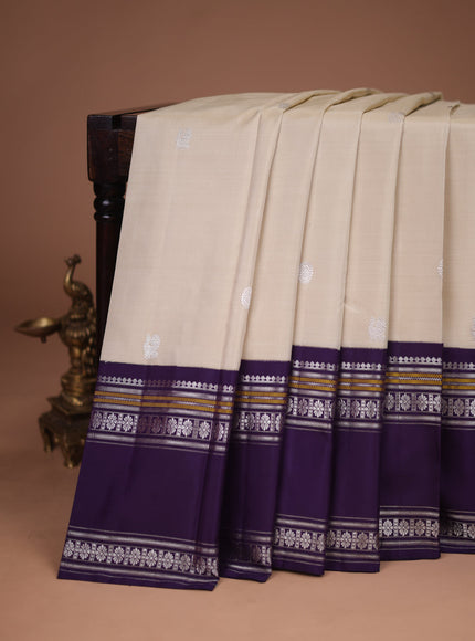 Off White -Blue Pure Kanchipuram Silk Saree
