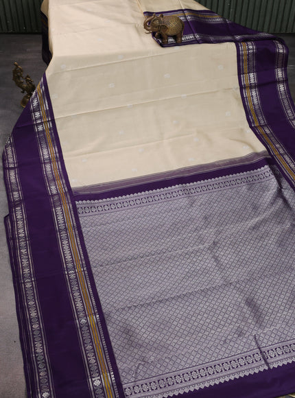 Off White -Blue Pure Kanchipuram Silk Saree