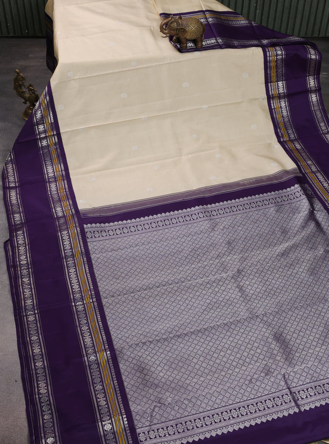 Off White -Blue Pure Kanchipuram Silk Saree