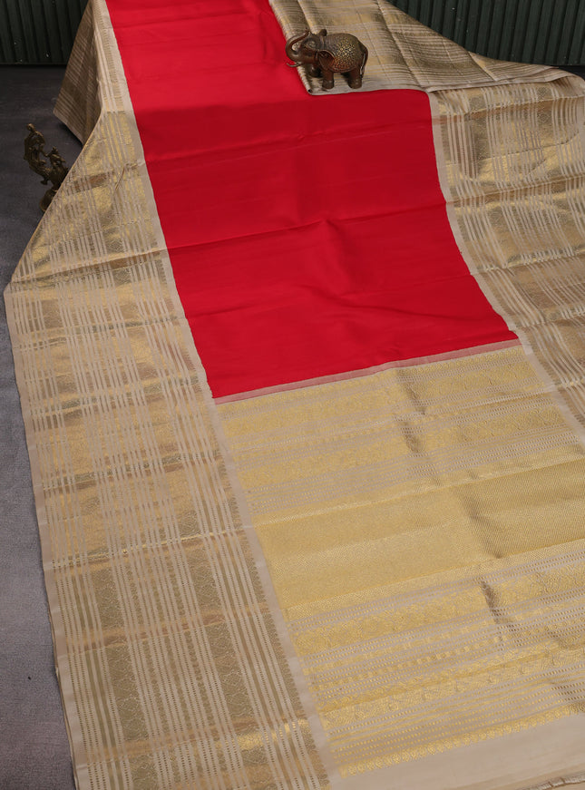 Red-Cream Pure Kanchipuram Silk Saree