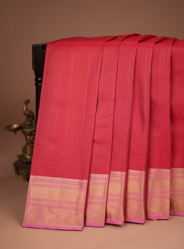 Red-Light Pink Pure Kanchipuram Silk Saree