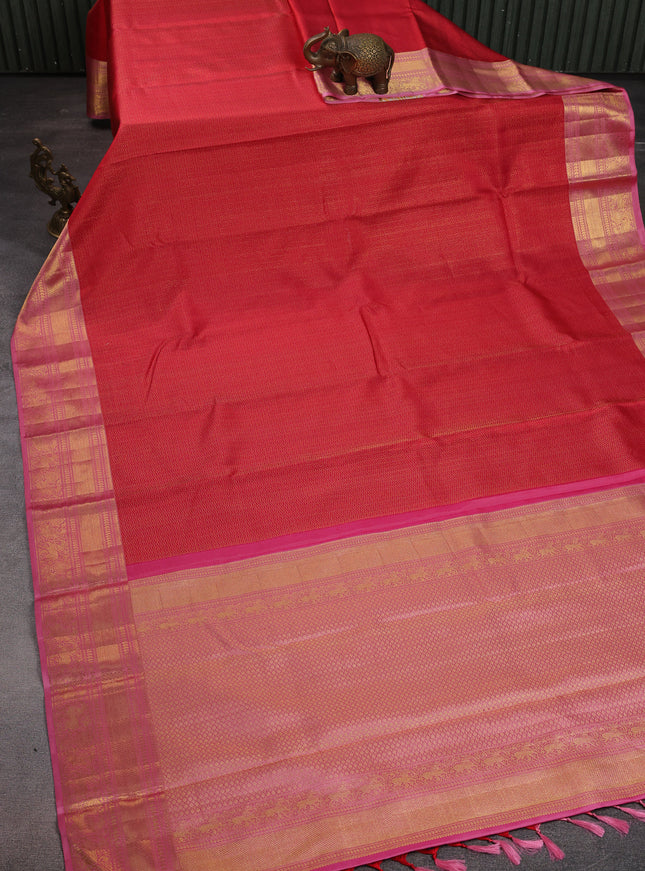 Red-Light Pink Pure Kanchipuram Silk Saree