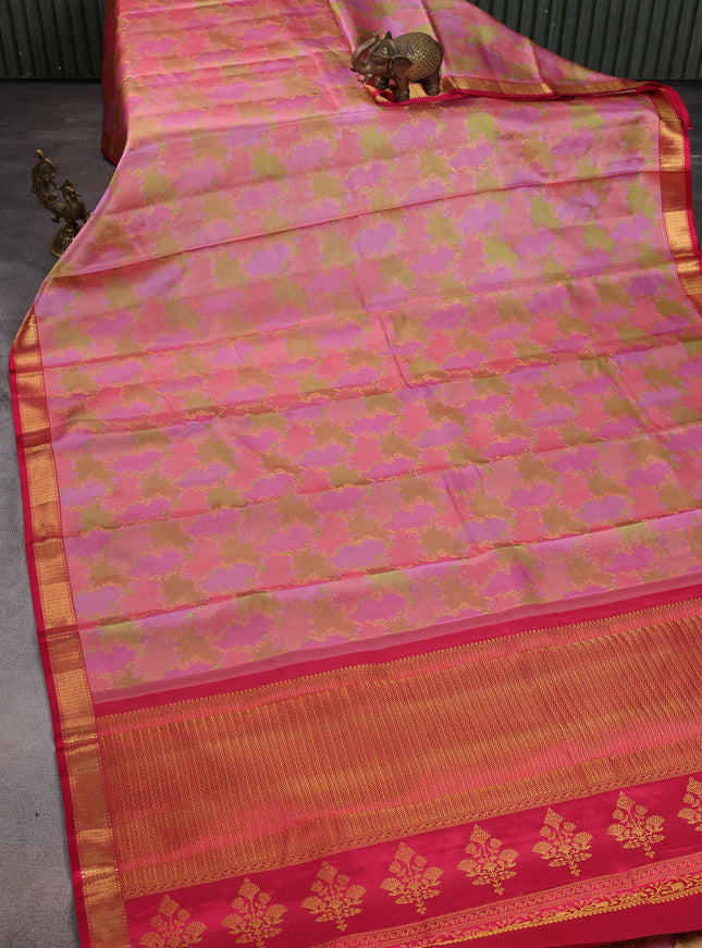 Peach Pink-Pink Pure Kanchipuram Silk Saree