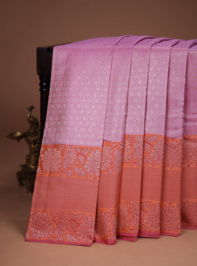 Light Pink-Orange Pure Kanchipuram Silk Saree