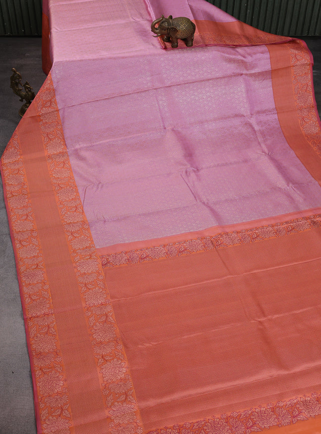 Light Pink-Orange Pure Kanchipuram Silk Saree