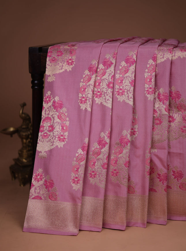 Mauve Pink Banarasi Silk Saree