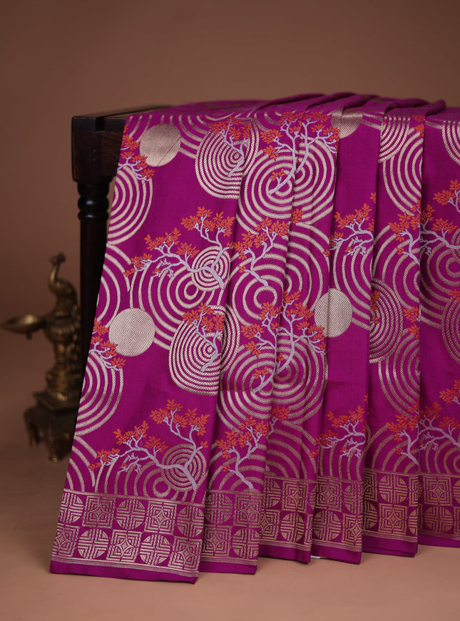 Magenta Pink Banarasi Silk Saree