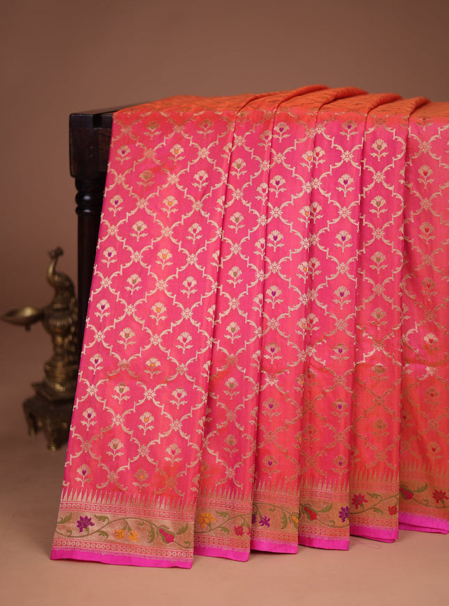 Dual Shade Of Pink Banarasi Silk Saree