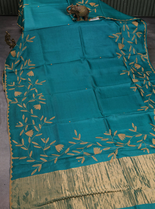 Teal Green Tussar Silk Saree