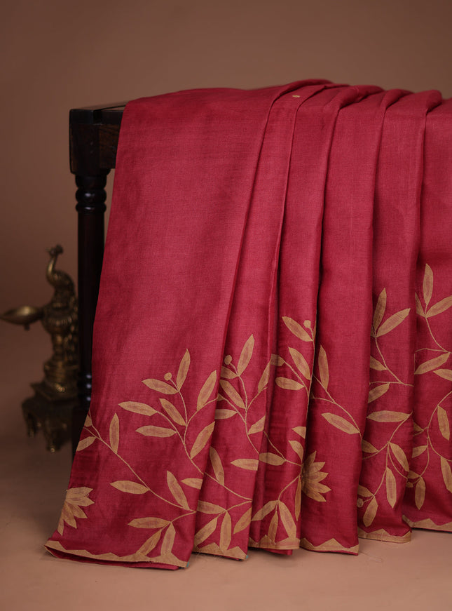 Red Tussar Silk Saree