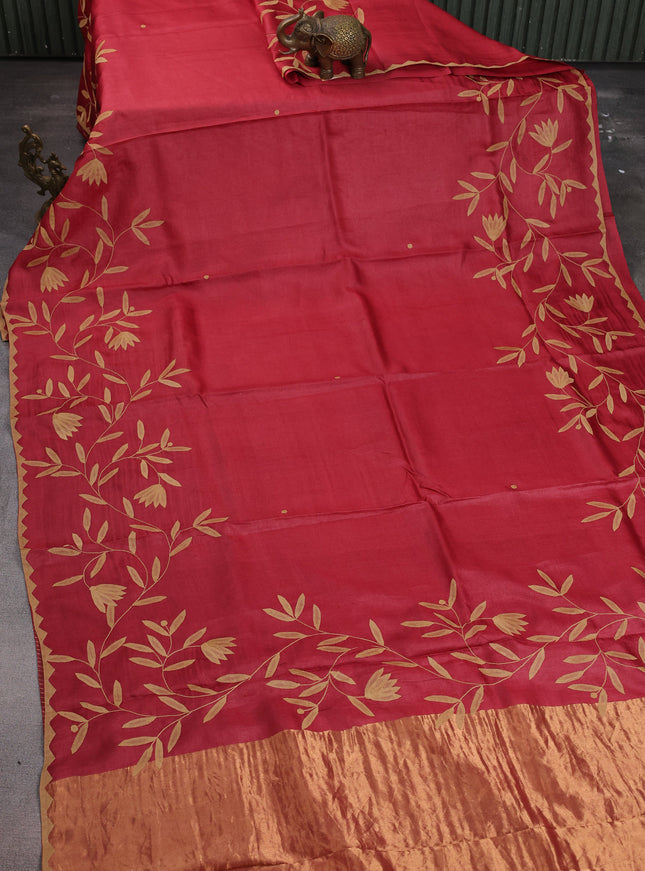 Red Tussar Silk Saree
