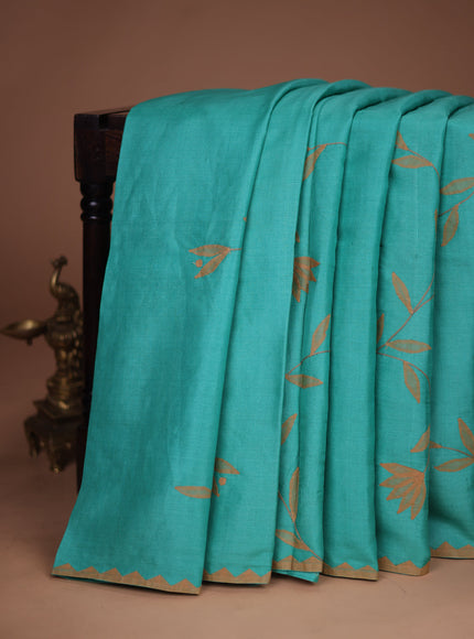 Teal Blue Tussar Silk Saree