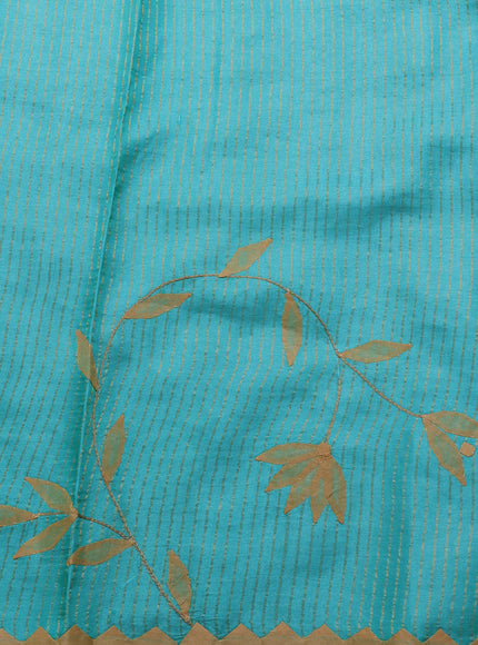 Teal Blue Tussar Silk Saree