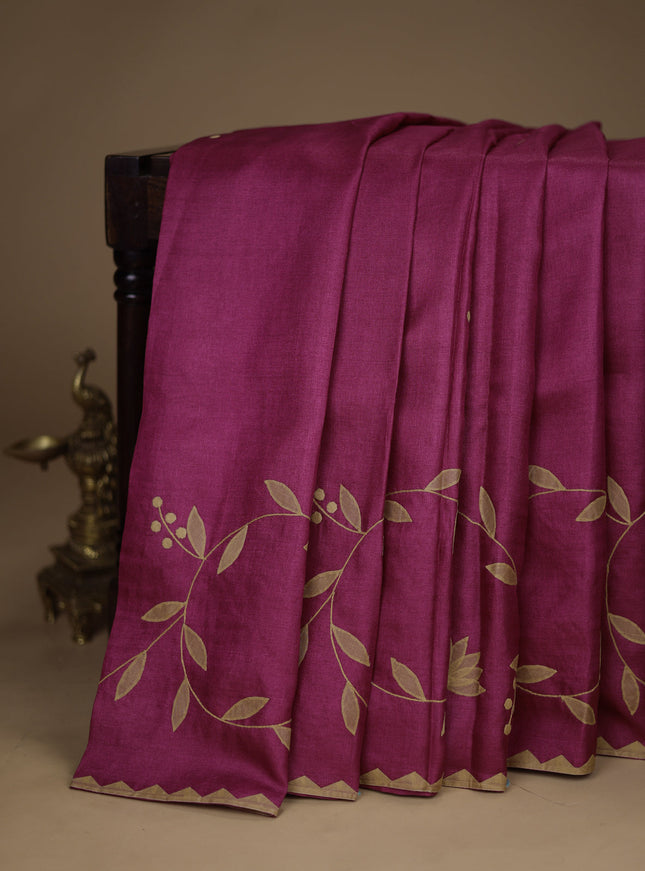 Dark Pink Tussar Silk Saree