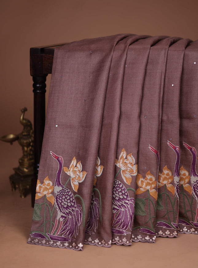 Brown-Pastel Green Tussar Silk Saree