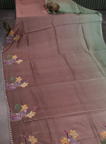 Brown-Pastel Green Tussar Silk Saree