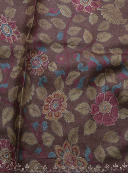 Brown-Pastel Green Tussar Silk Saree