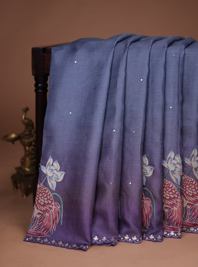 Pastel Blue-Violet Tussar Silk Saree
