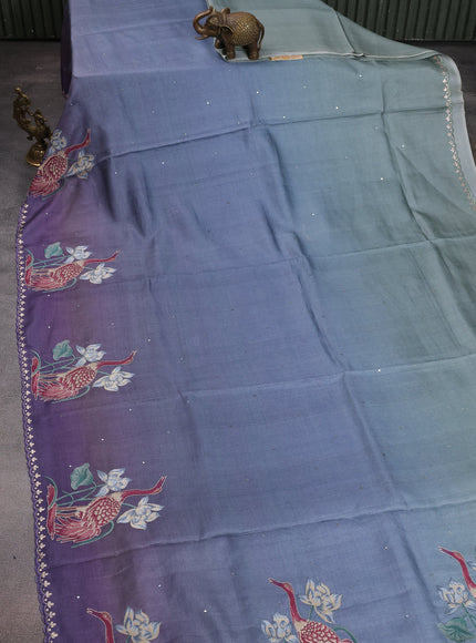 Pastel Blue-Violet Tussar Silk Saree