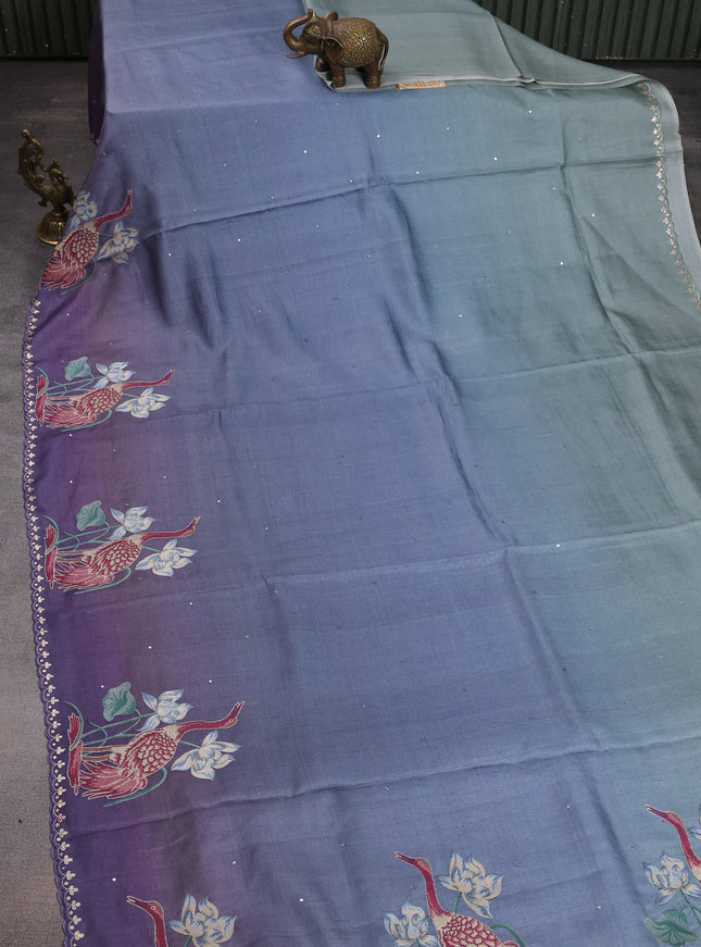 Pastel Blue-Violet Tussar Silk Saree