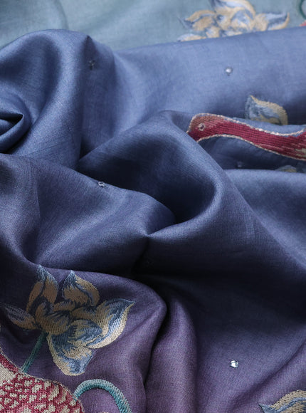 Pastel Blue-Violet Tussar Silk Saree
