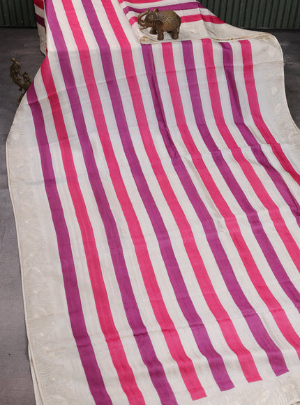 Cream-Pink Tussar Silk Saree