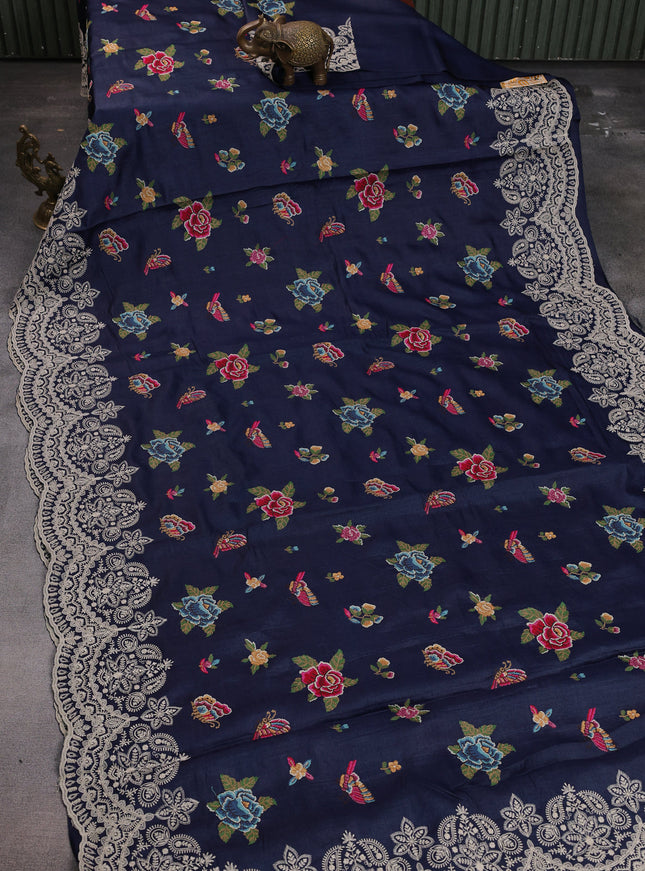 Dark Blue Tussar Silk Saree