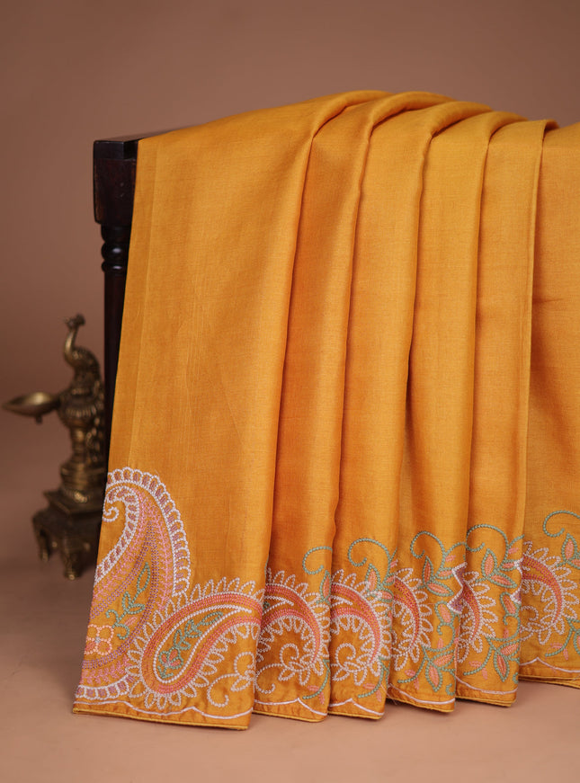 Mustard Yellow Tussar Silk Saree