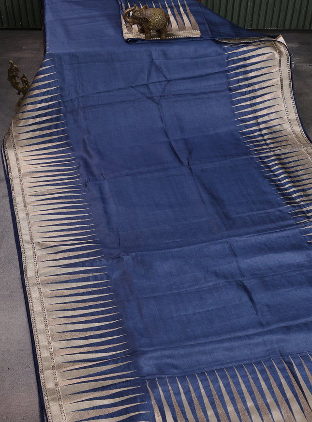 Peacock Blue Tussar Silk Saree