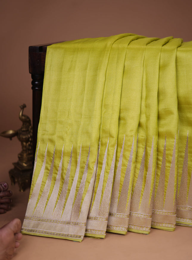 Lime Green Tussar Silk Saree