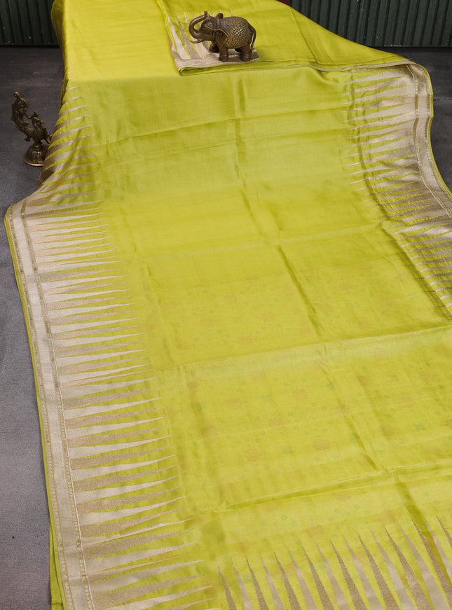 Lime Green Tussar Silk Saree