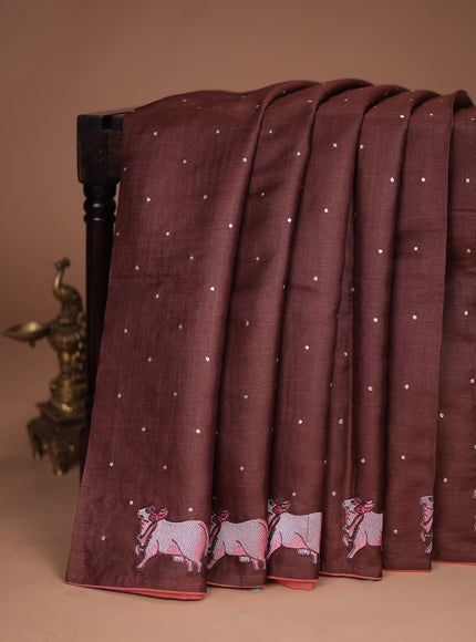 Brown Tussar Silk Saree