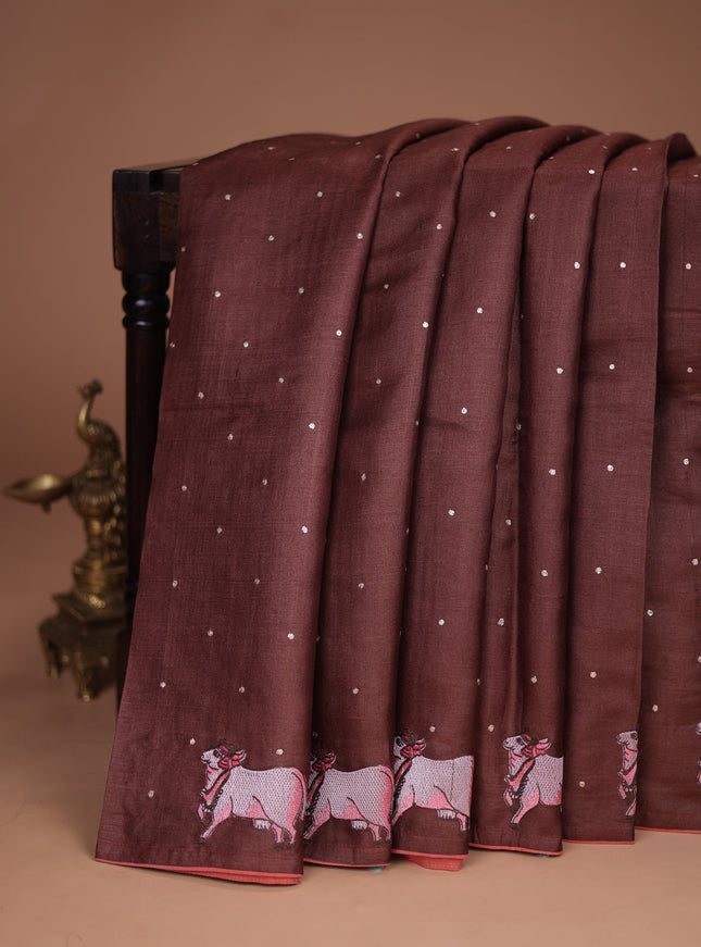 Brown Tussar Silk Saree