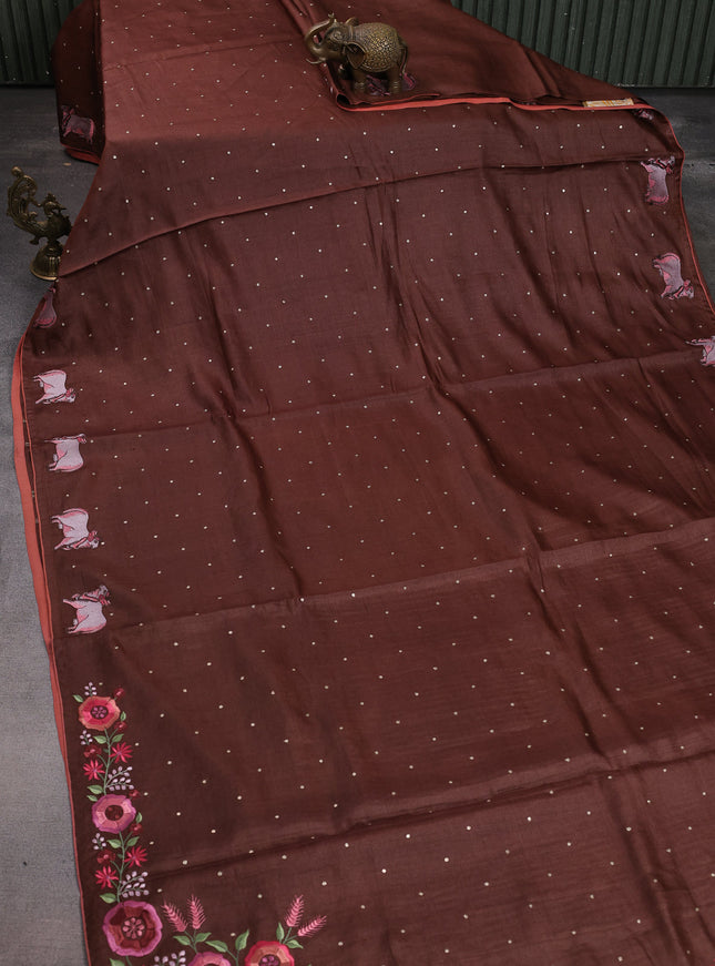 Brown Tussar Silk Saree
