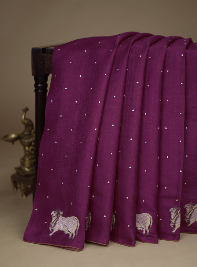Dark Pink Tussar Silk Saree