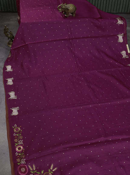 Dark Pink Tussar Silk Saree