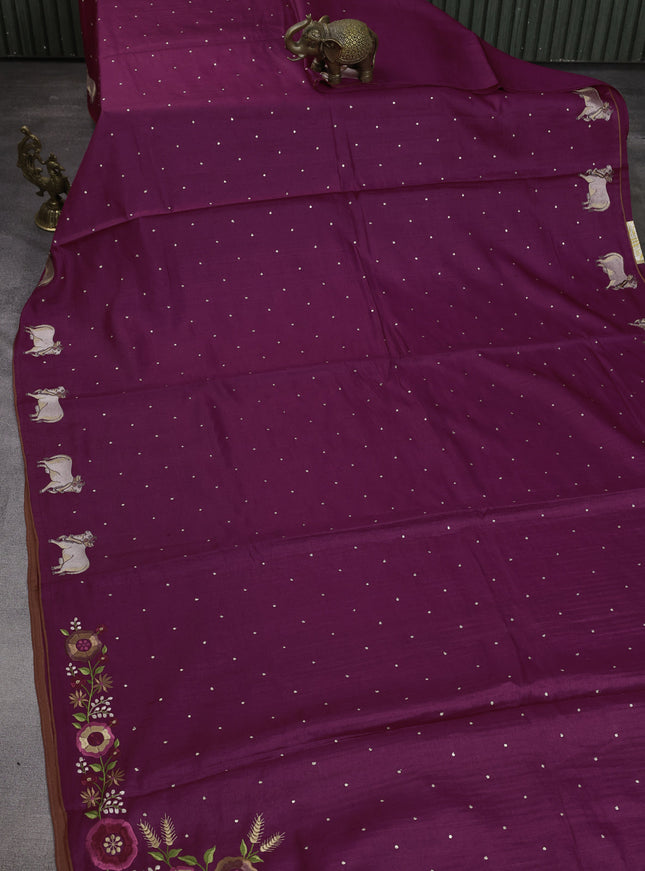 Dark Pink Tussar Silk Saree