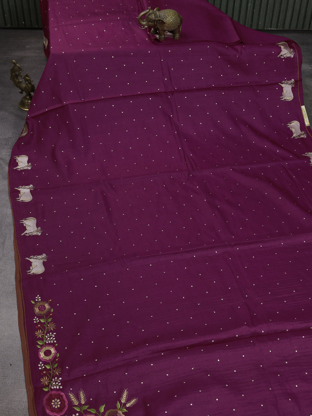 Dark Pink Tussar Silk Saree