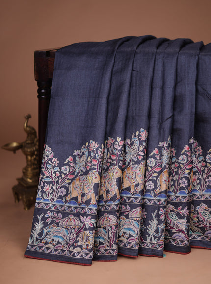 Elephant Grey Tussar Silk Saree