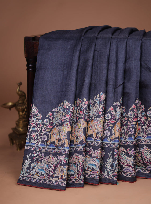 Elephant Grey Tussar Silk Saree