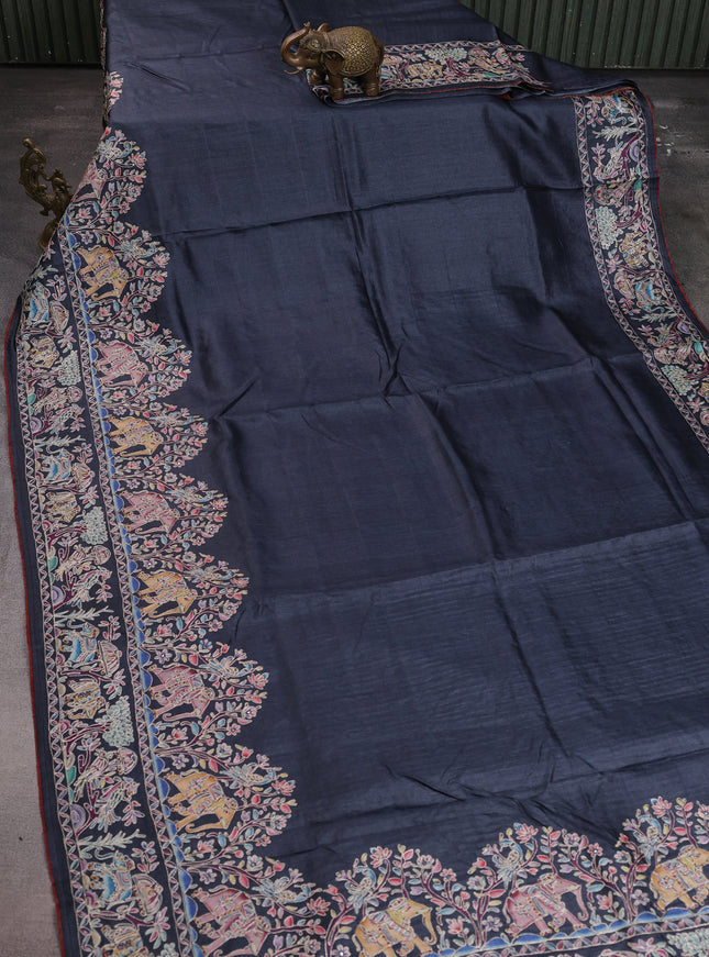 Elephant Grey Tussar Silk Saree