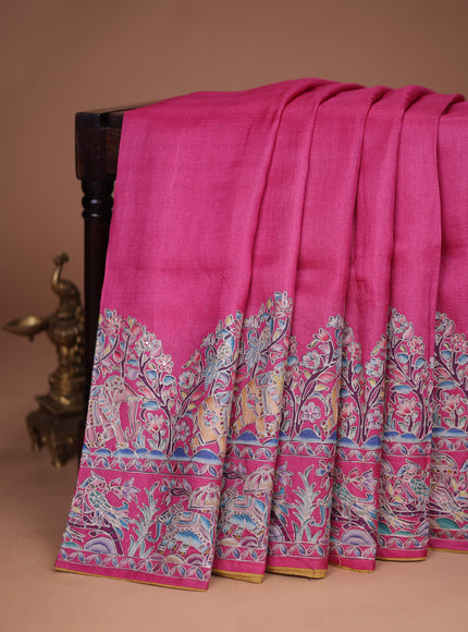 Pink Tussar Silk Saree