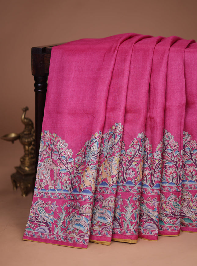 Pink Tussar Silk Saree